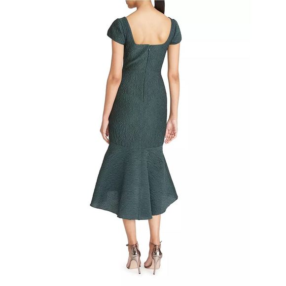 Theia Forest Green Textured Midi High-Low Dress - Picture 3 of 11